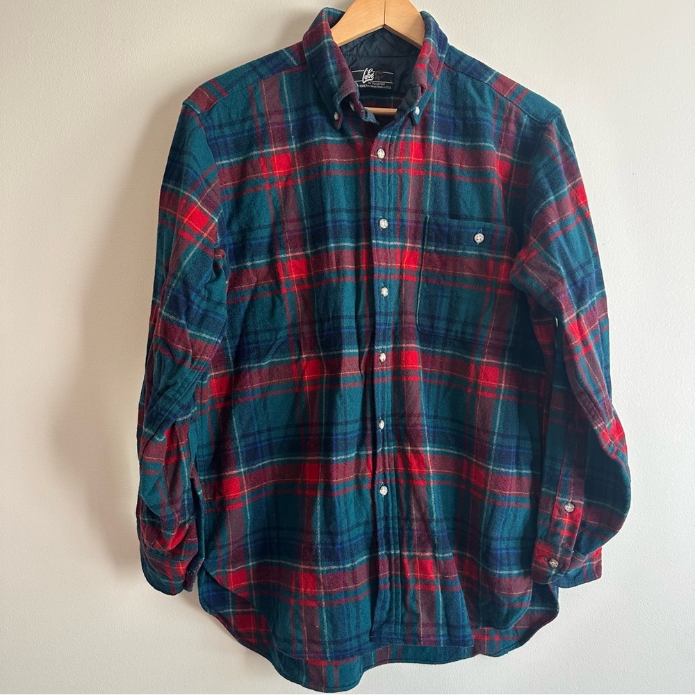 Vintage Lobo by Pendleton Long-Sleeve Flannel, Green, Red, and Blue, Men’s L